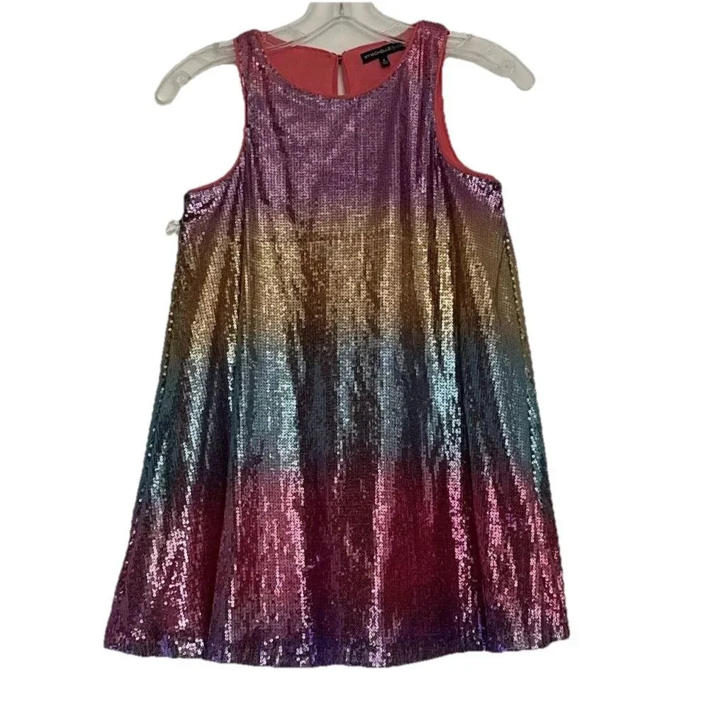 My Michelle Girls Sleeveless Dress Size 8 Pink Sequin Gradient Shimmer